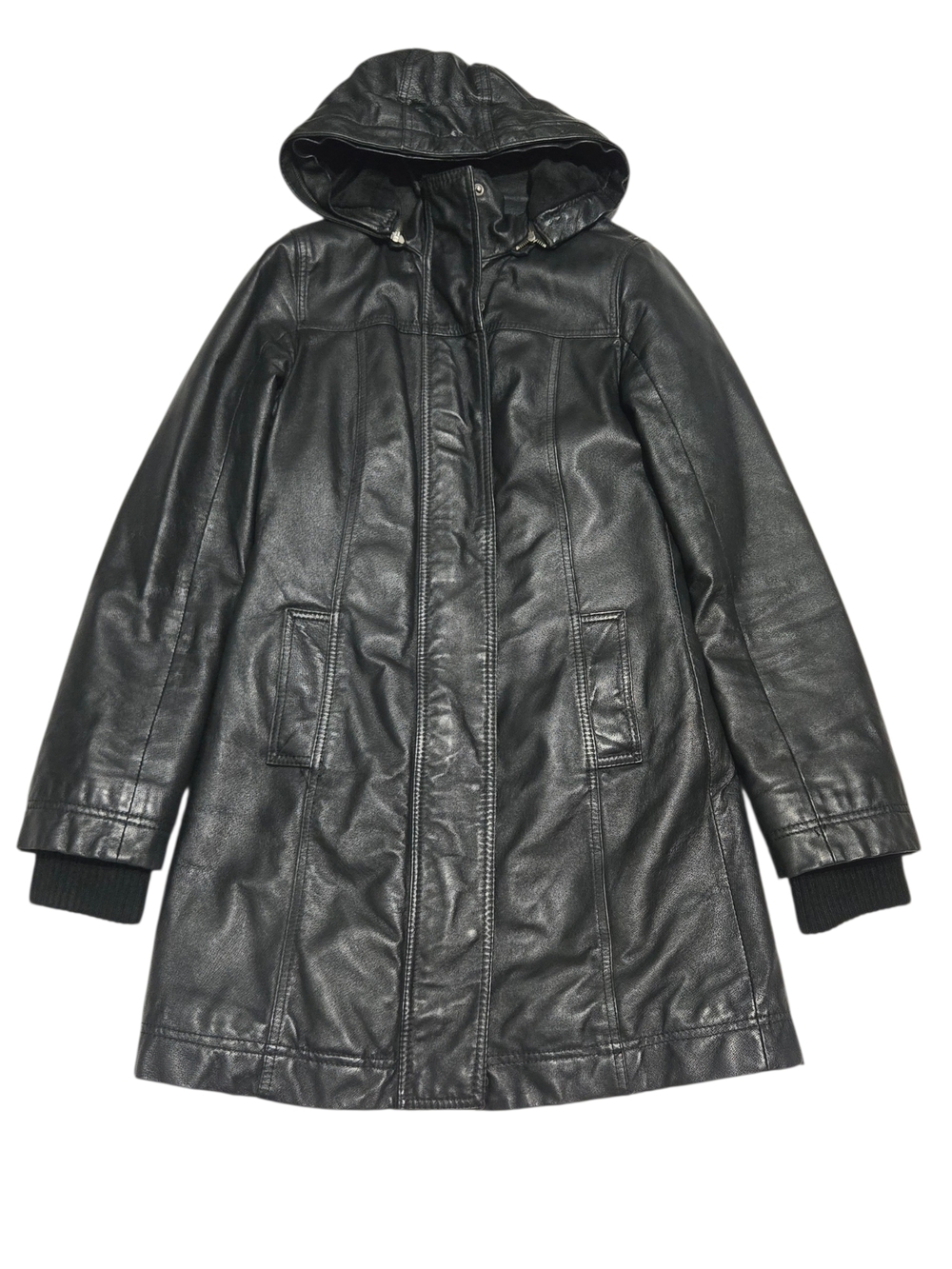 Danier Genuine Leather Hooded Coat Thermolite Insulated Black Mid-Length XXS - Picture 3 of 14